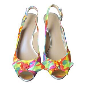Etienne Aigner Multicolored Floral Sling-back Open Toe Heels Women's‎ Size 10 US